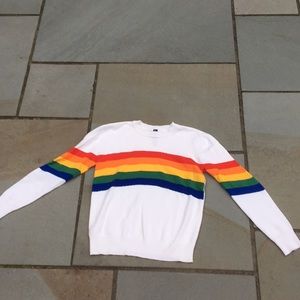 rainbow white fuzzy sweater